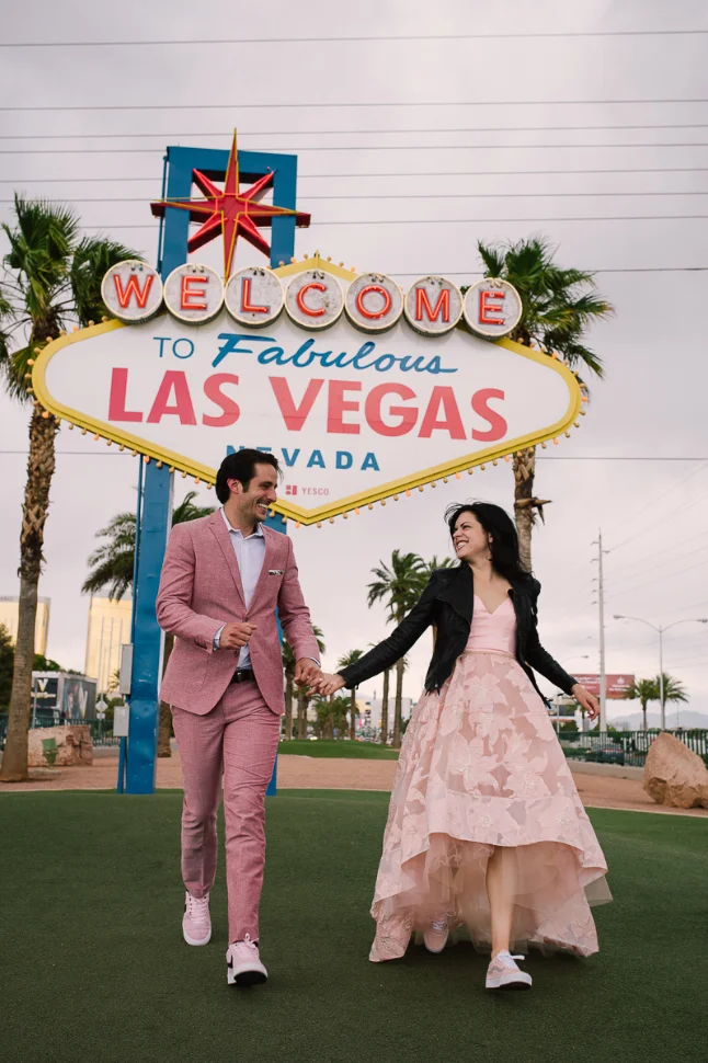 Instagrammable photo spots Las Vegas- Couple in front of welcome to Las Vegas sign- Las Vegas Strip